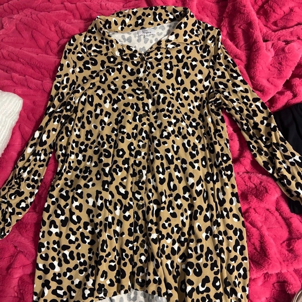 Kim Rogers Tan and Black Animal Print Blouse